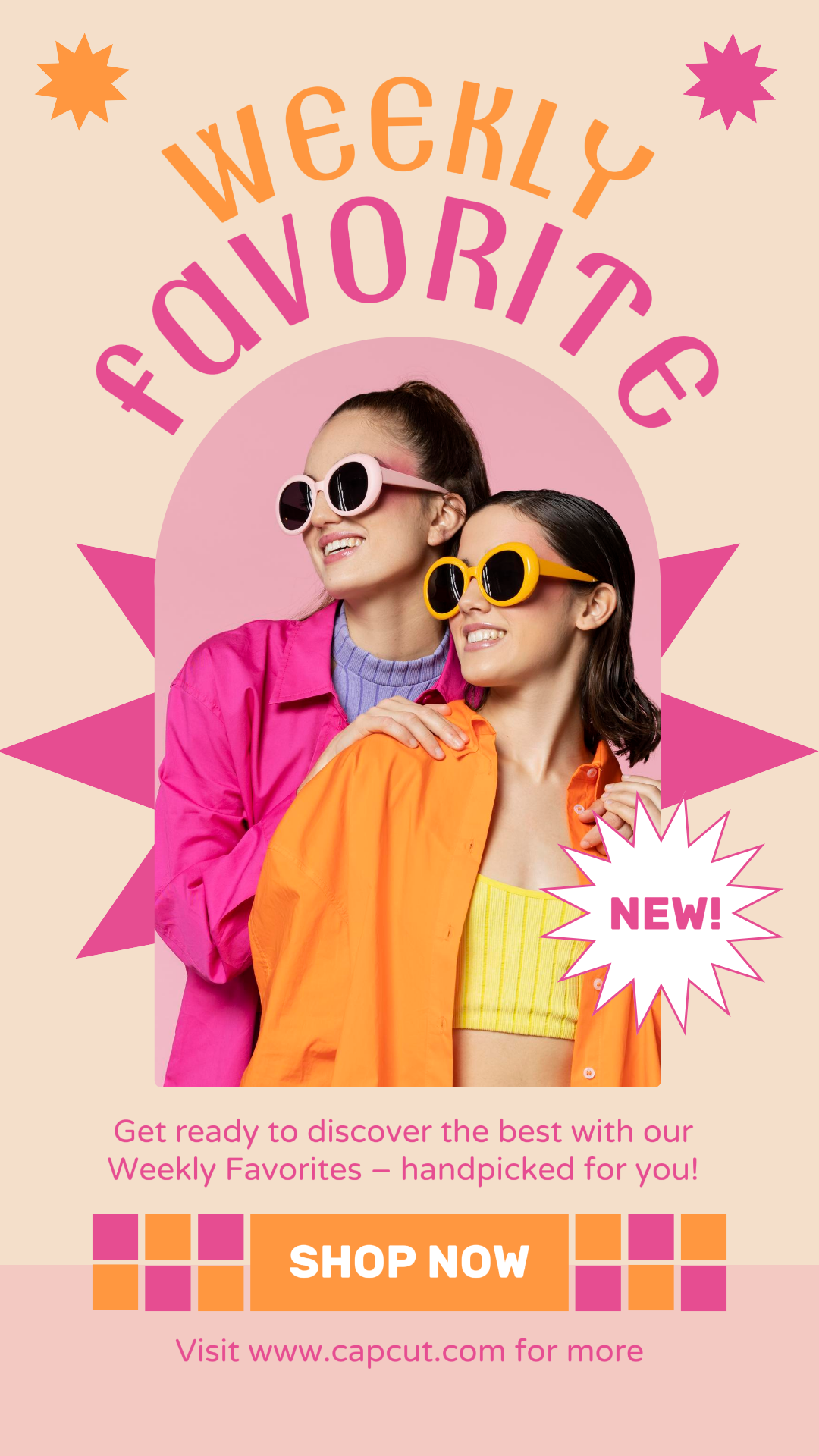 Clothing and Shoes Marketing Poster Weekly Favorite Pink and Orange Eye-Catching Style