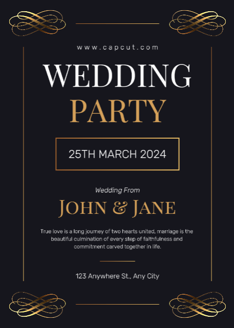 Invitation de mariage noir élégant