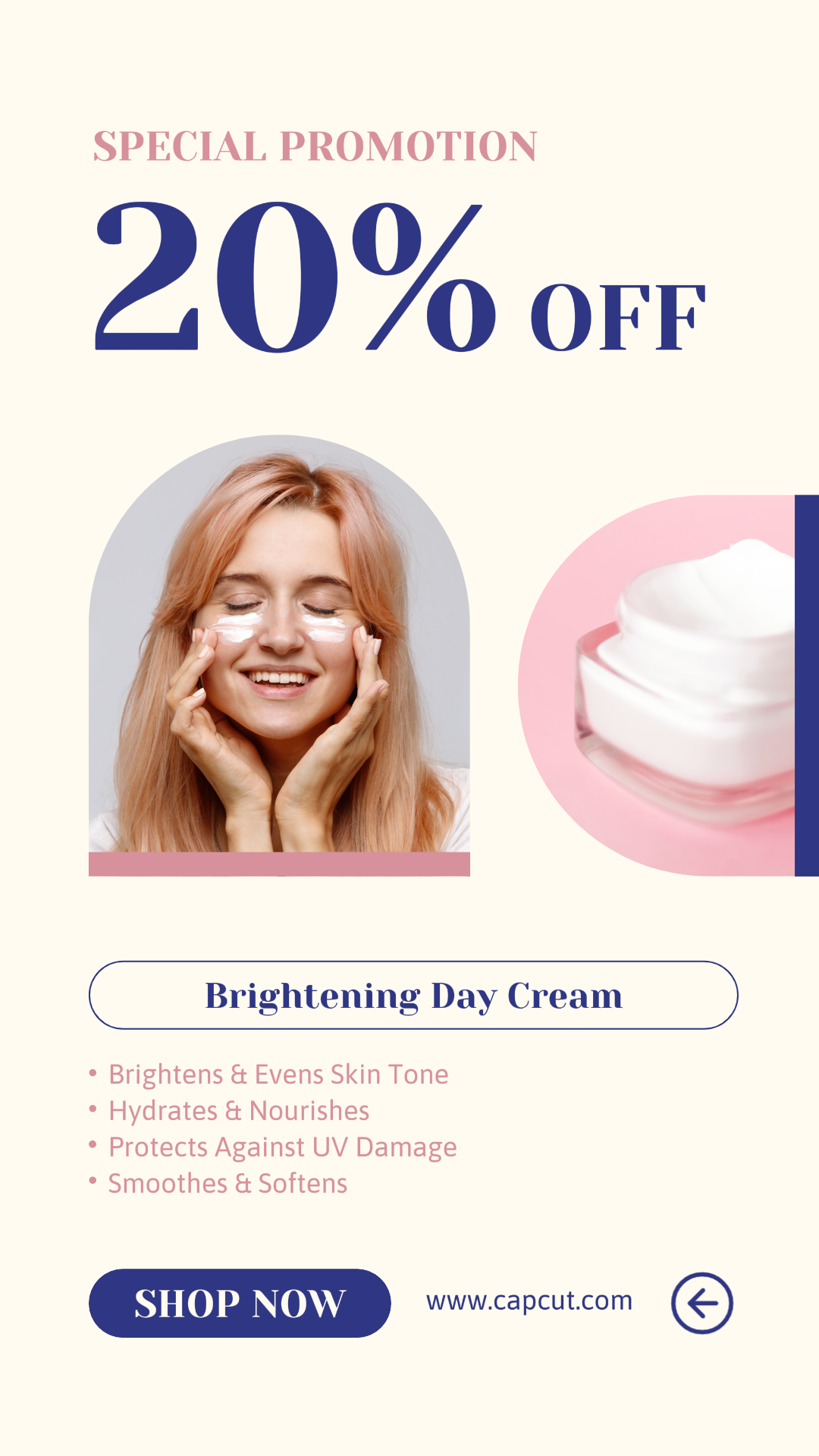 Pôster de marketing de cuidados de beleza Promoção de cuidados com a pele Estilo minimalista da história do Instagram 