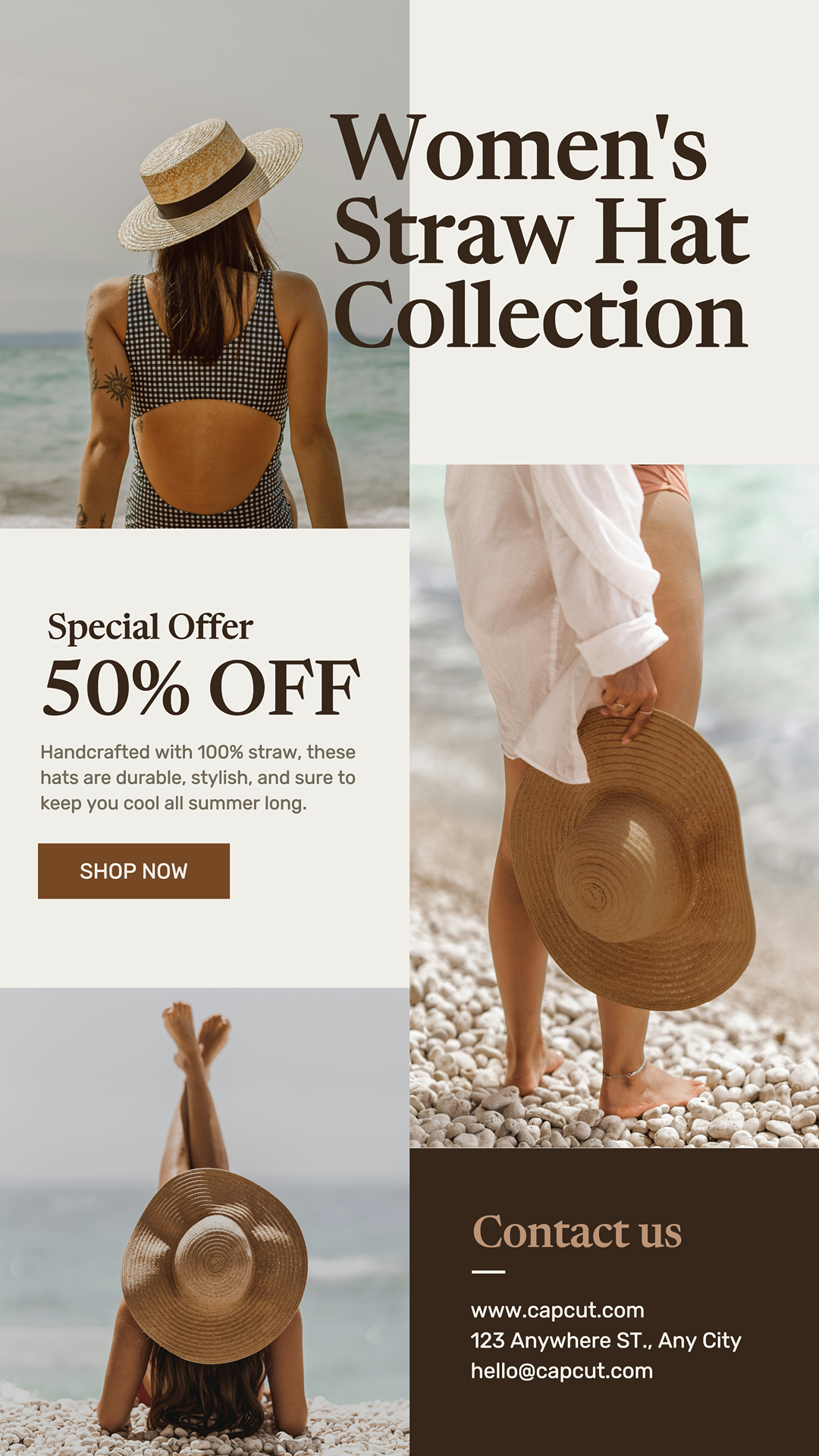 Pôster de Marketing de Roupas Coleção de Chapéu de Palha Feminino Promotoin Minimalist