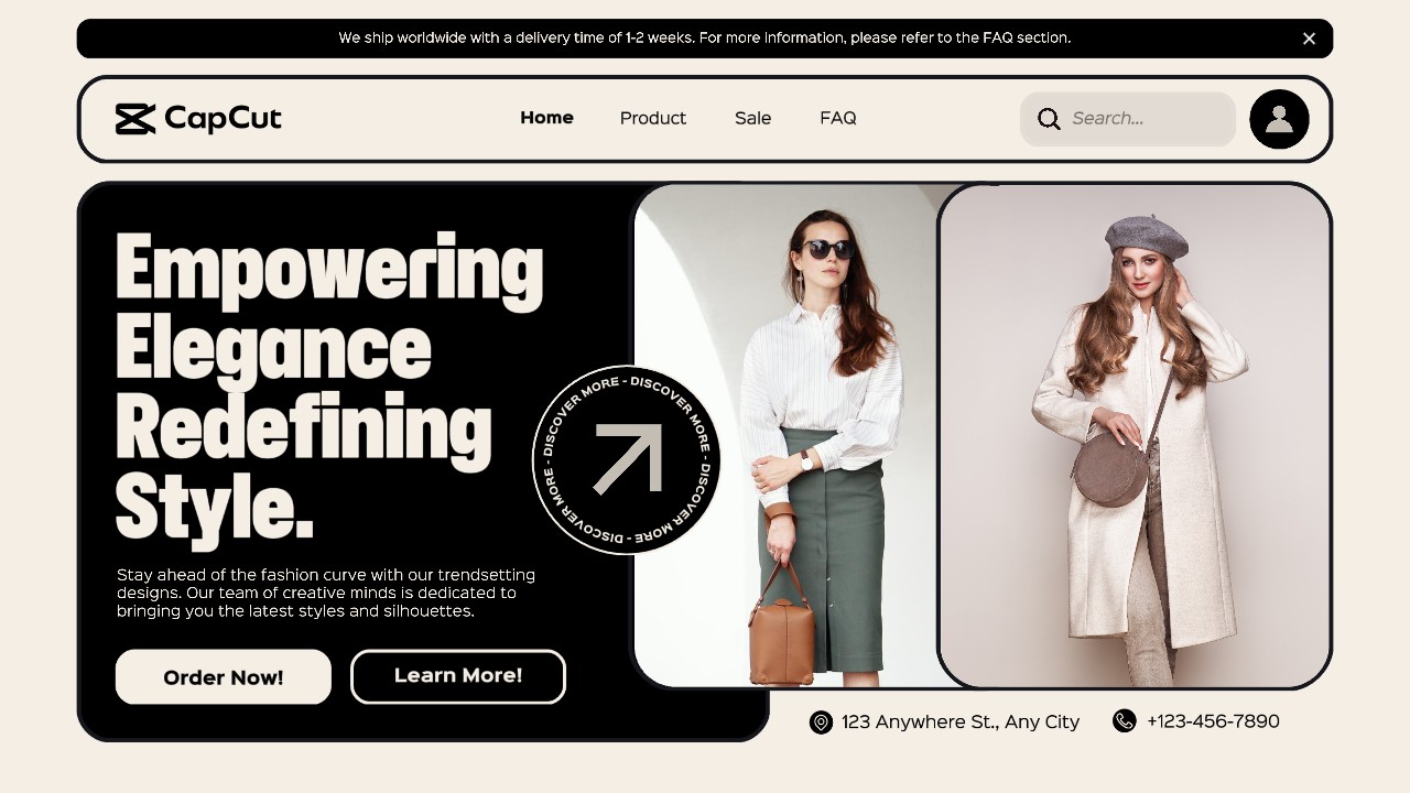 Site de loja de moda minimalista bege e preto