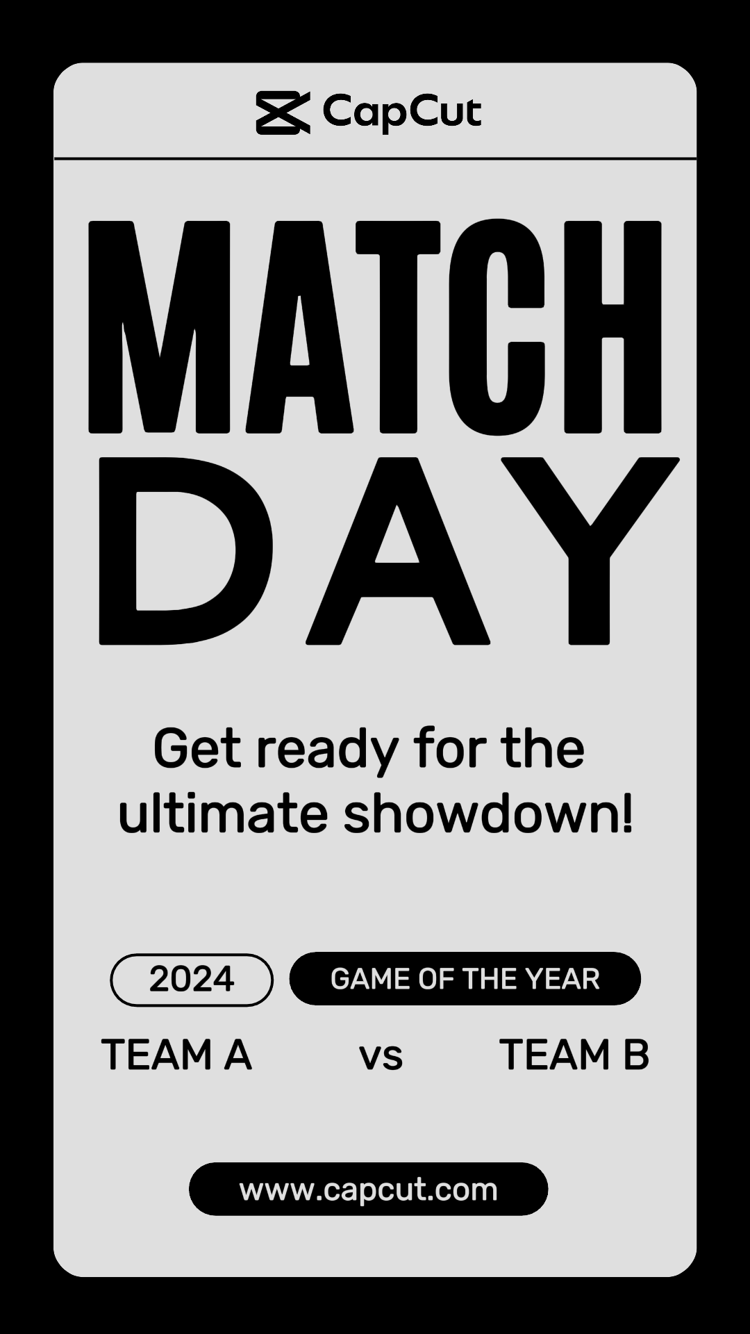 Poster pemasaran olahraga dan pertandingan sepak bola Instagram memposting hitam & abu-abu