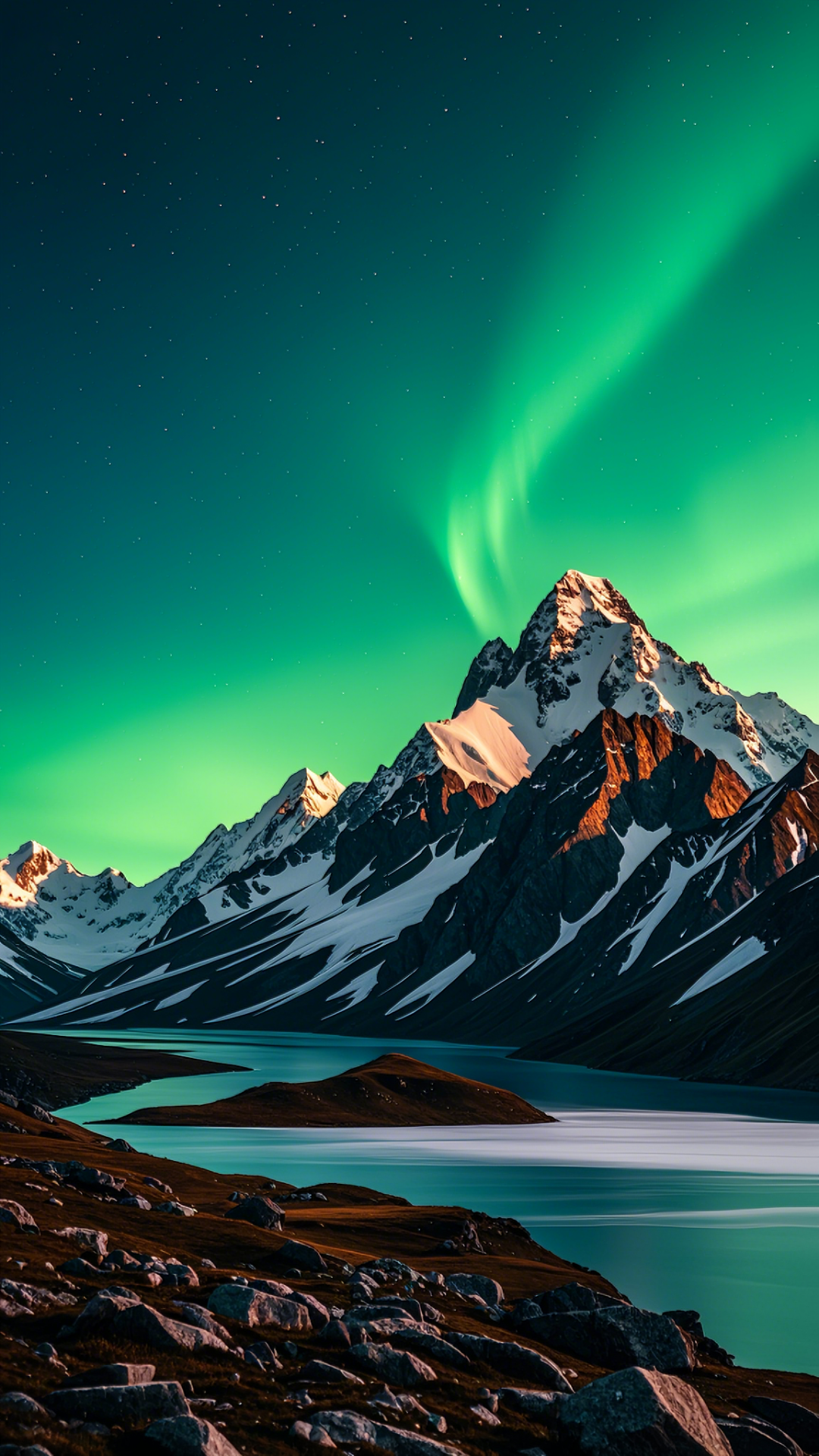 Wallpaper - Kreatives Poster - Nordlichter über den Bergen