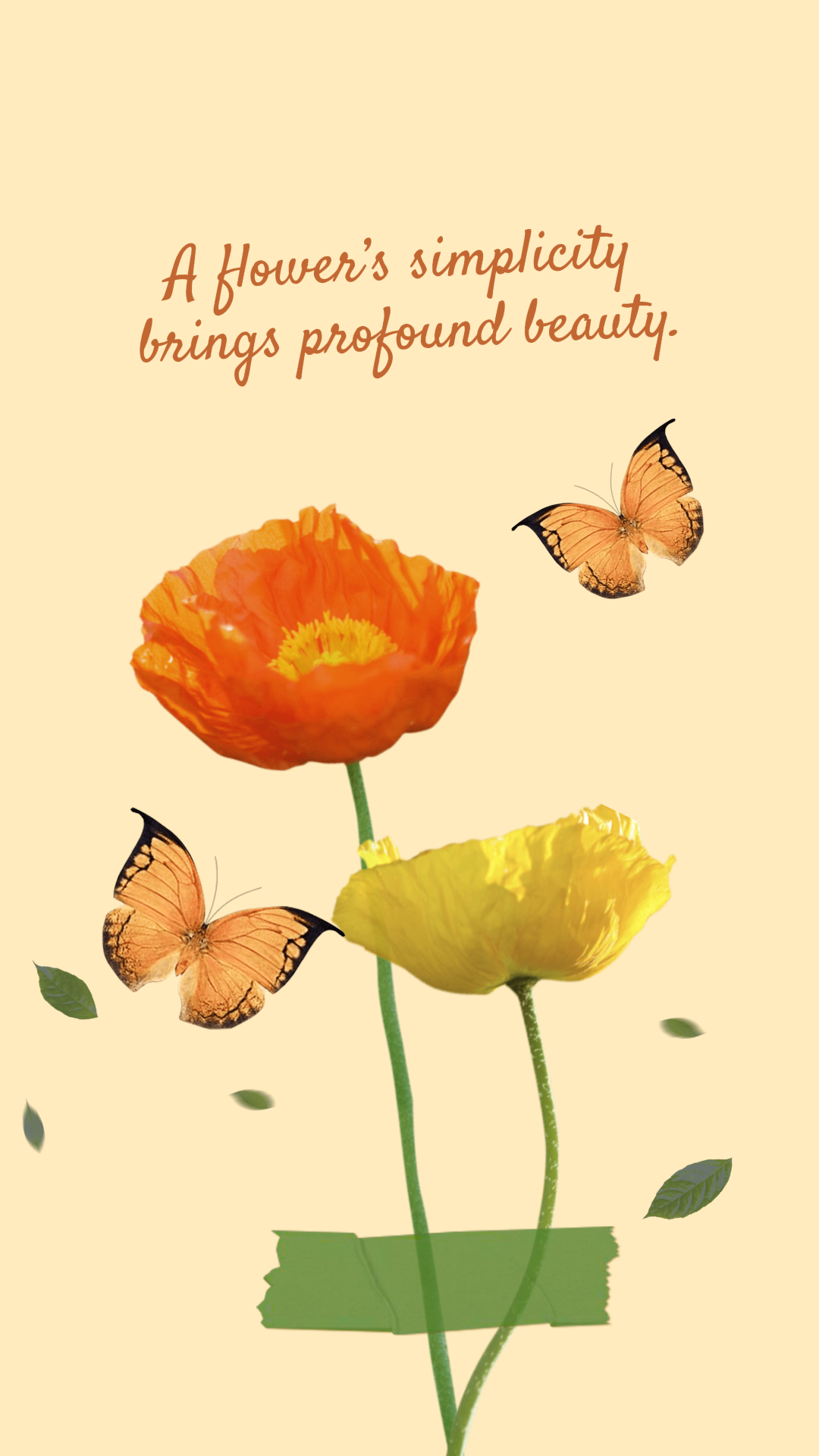 Papel de parede Flores e borboletas com uma citação