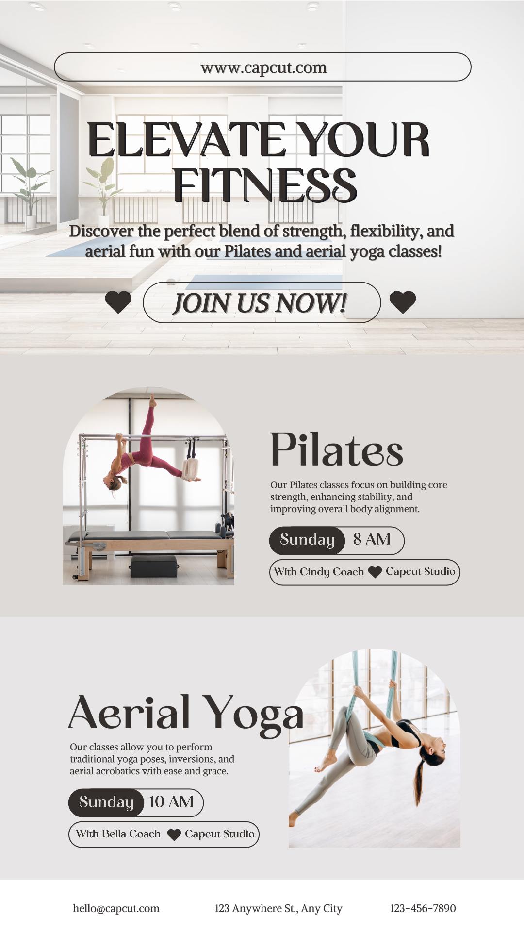 Pôster de marketing de exercícios e fitness Promoção Pilates e ioga aérea História do Instagram