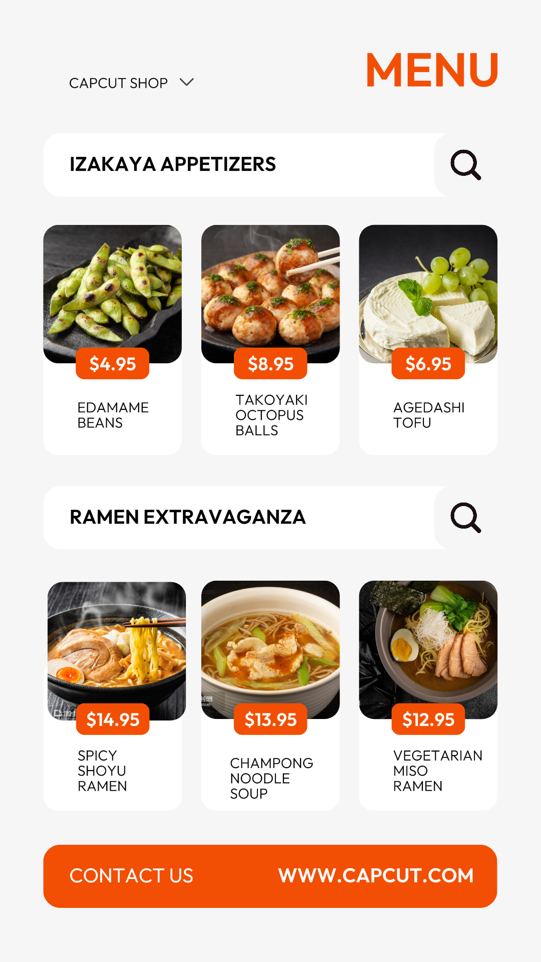 Comida y Bebidas Menú De Restaurante Japonés