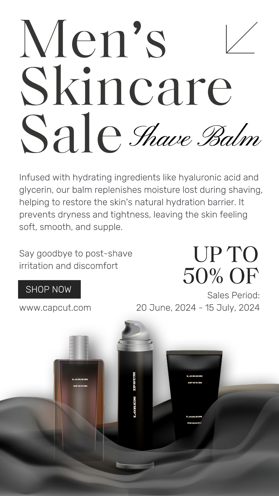 Affiche marketing des soins de beauté Soins de la peau pour hommes Vente de baume à raser Histoire Instagram