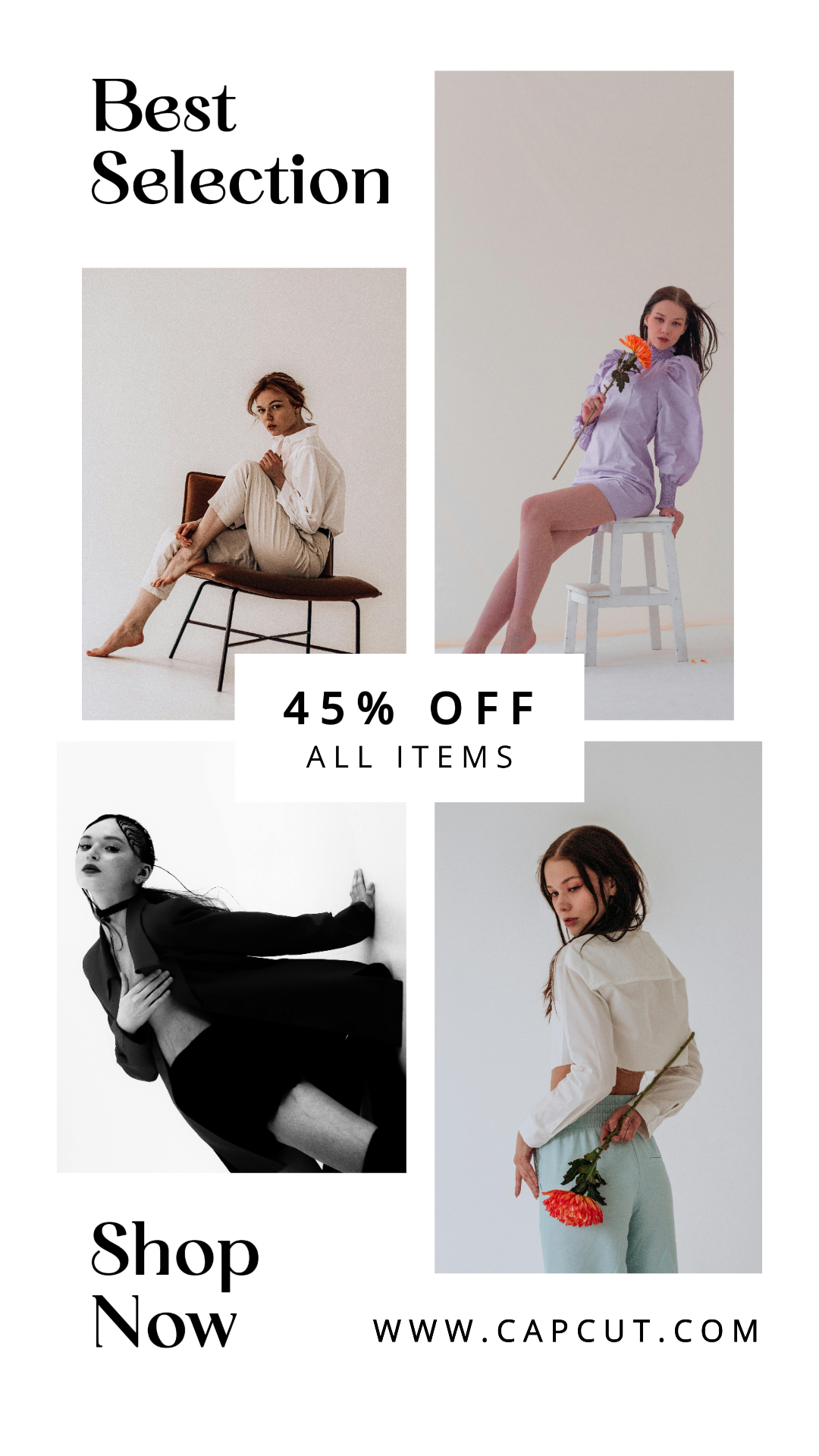 Pôster de marketing de roupas de colagem minimalista Tiktok preto branco