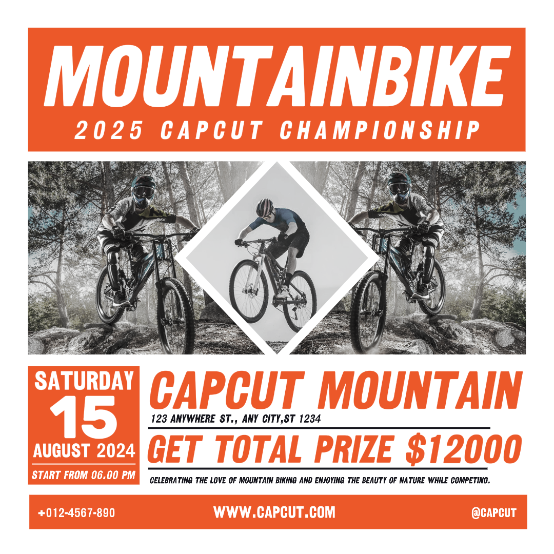 Póster de marketing de deportes y partidos Campeonato de bicicleta de montaña instagram Post Orange & White