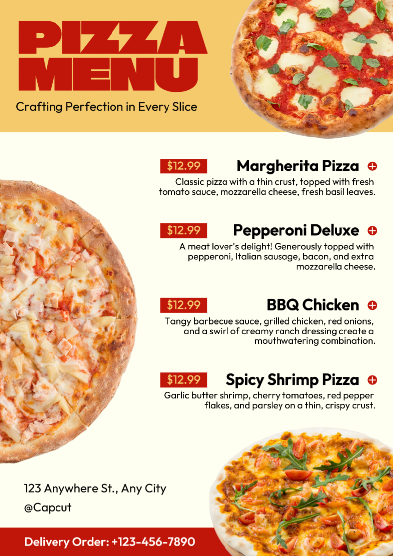 Menu de pizza sem comercialização