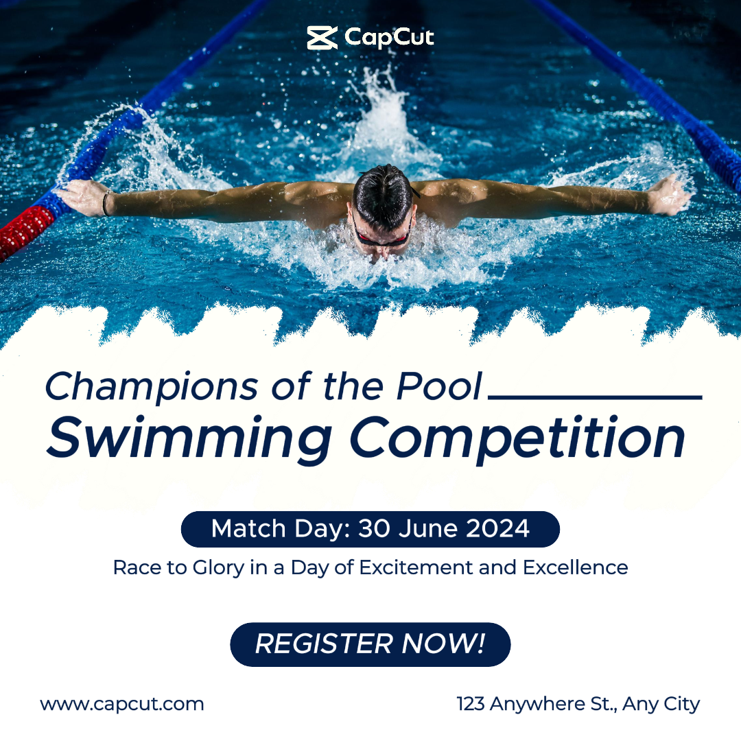 Sports et matchs - Affiche marketing Promotion Compétition de natation Instagram Post Bleu