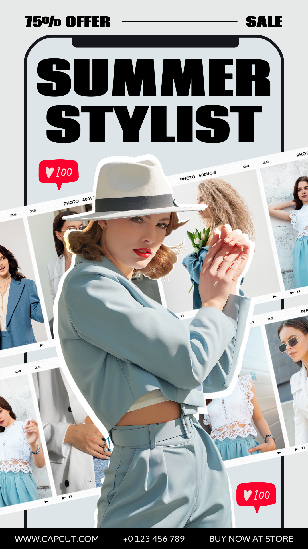 Pakaian dan sepatu - Poster Pemasaran Summer Stylist Instagram Story Cream Soft Blue Minimalist