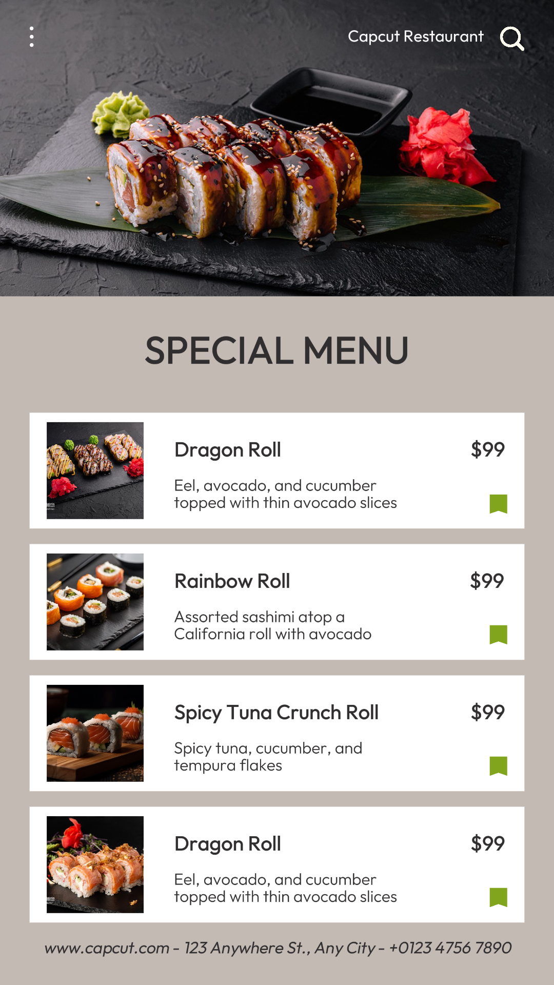 Histoire Instagram du menu de cuisine japonaise