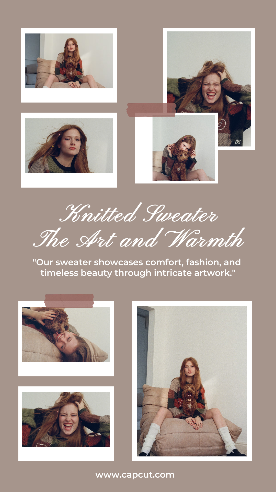 Ropa de marketing Collage minimalista Historia de Instagram Suéter de punto superior Marrón