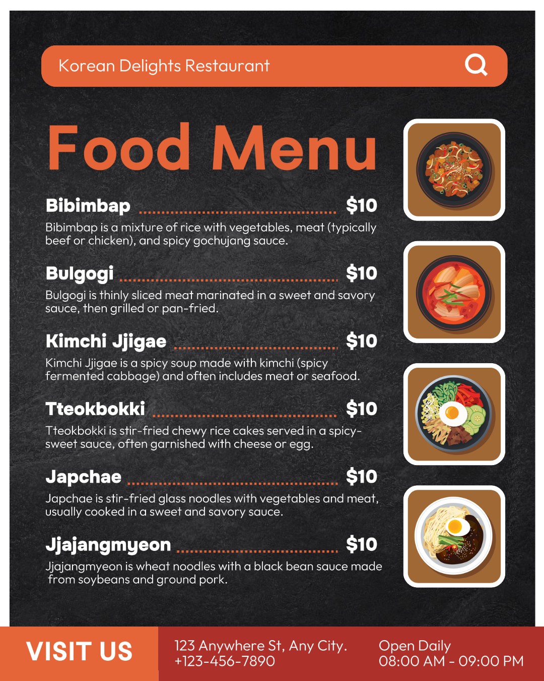 Menú De Comida Coreana Retrato De Instagram