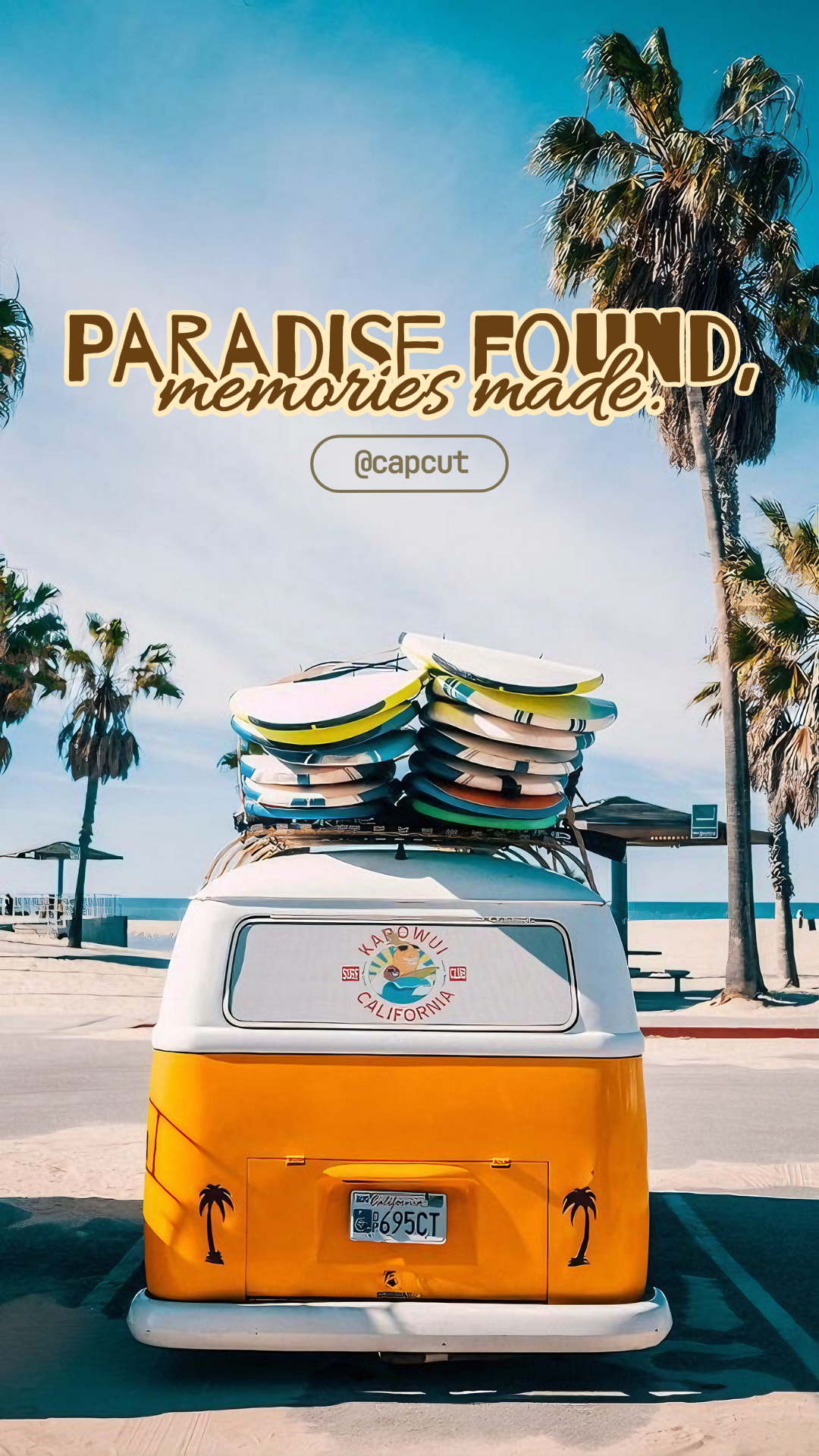 Affiche créative de voyage Instagram Story Paradise trouvé, souvenirs créés.