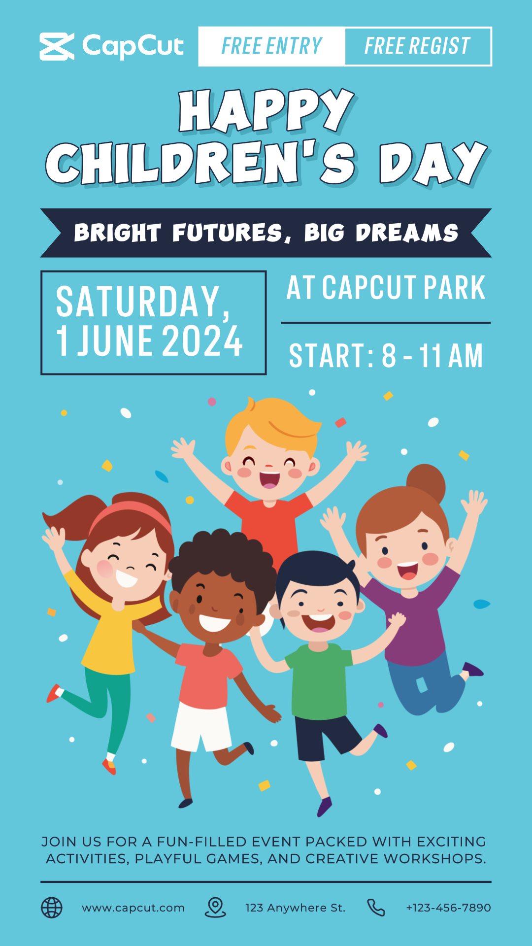 Affiche créative de la journée des enfants TikTok Post Style de dessin animé