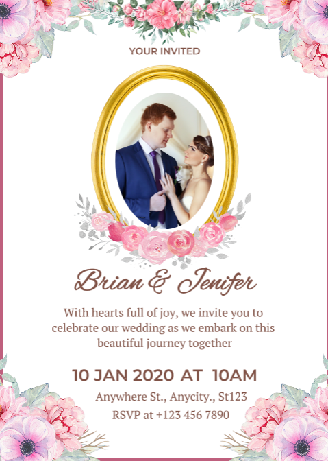 Non-marketing Wedding Invitation Pink Flower