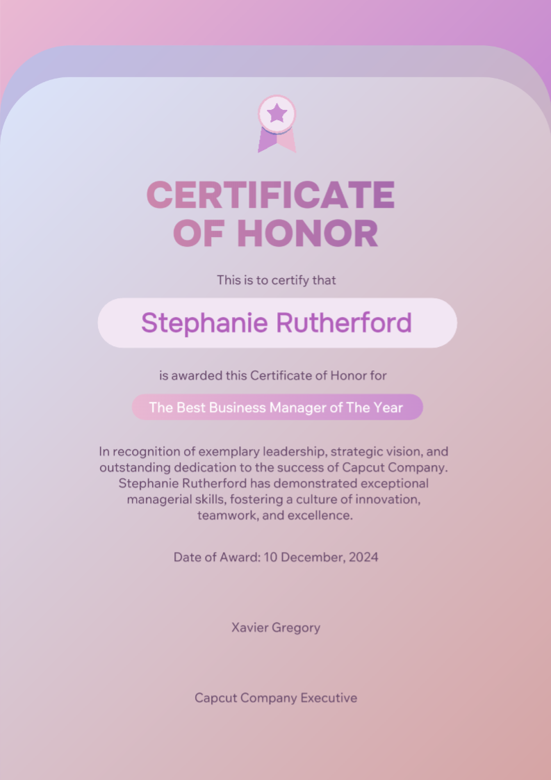 Non-marketing Certificate Purple Modern
