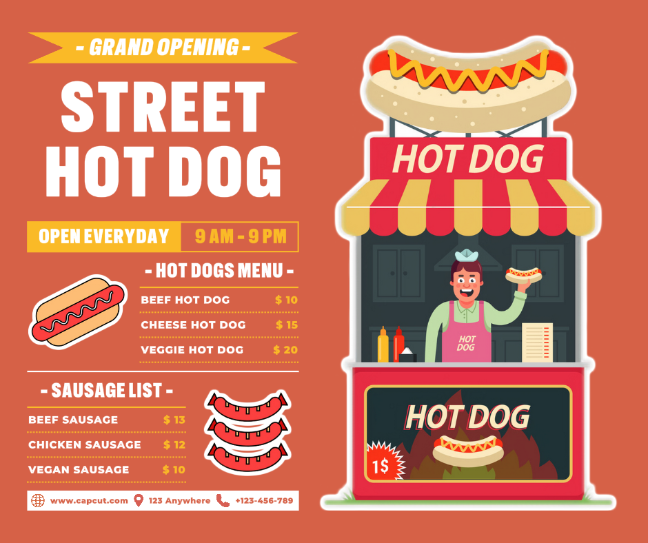 Promoción de la lista de menús de perritos calientes callejeros Publicación de Facebook