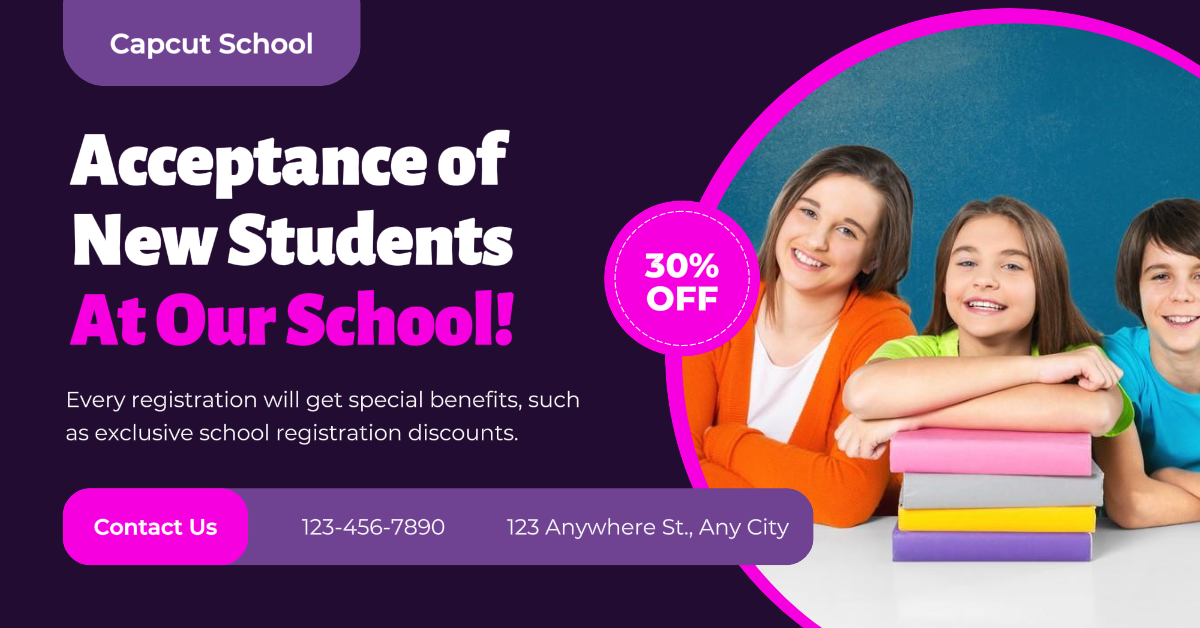 Admission à l'école Facebook App Ad Violet Colorée