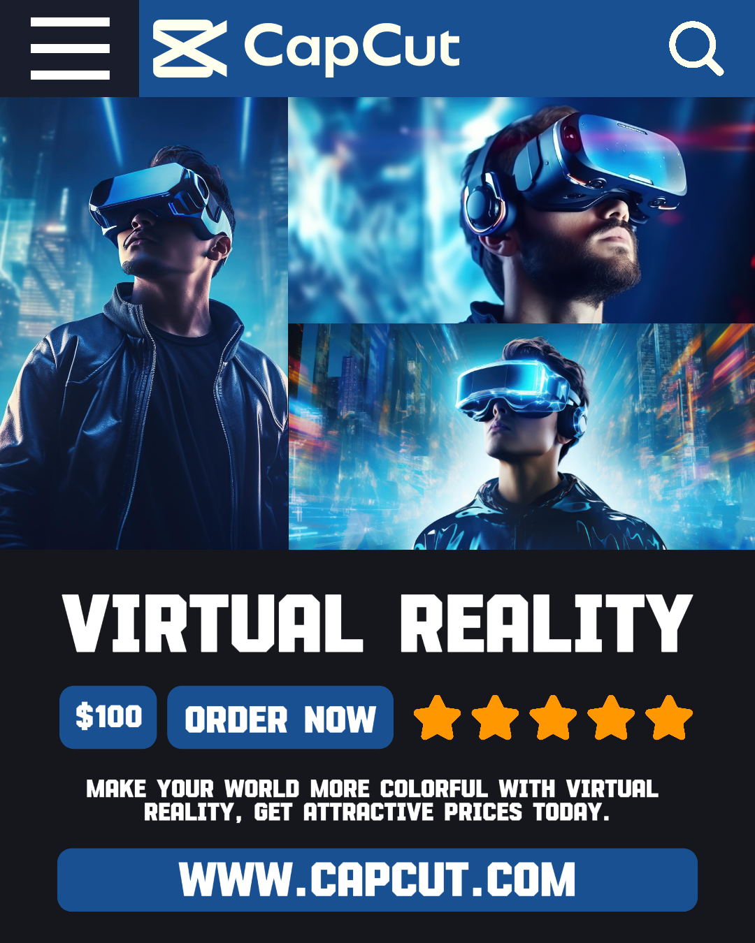 Page de promotion de la réalité virtuelle