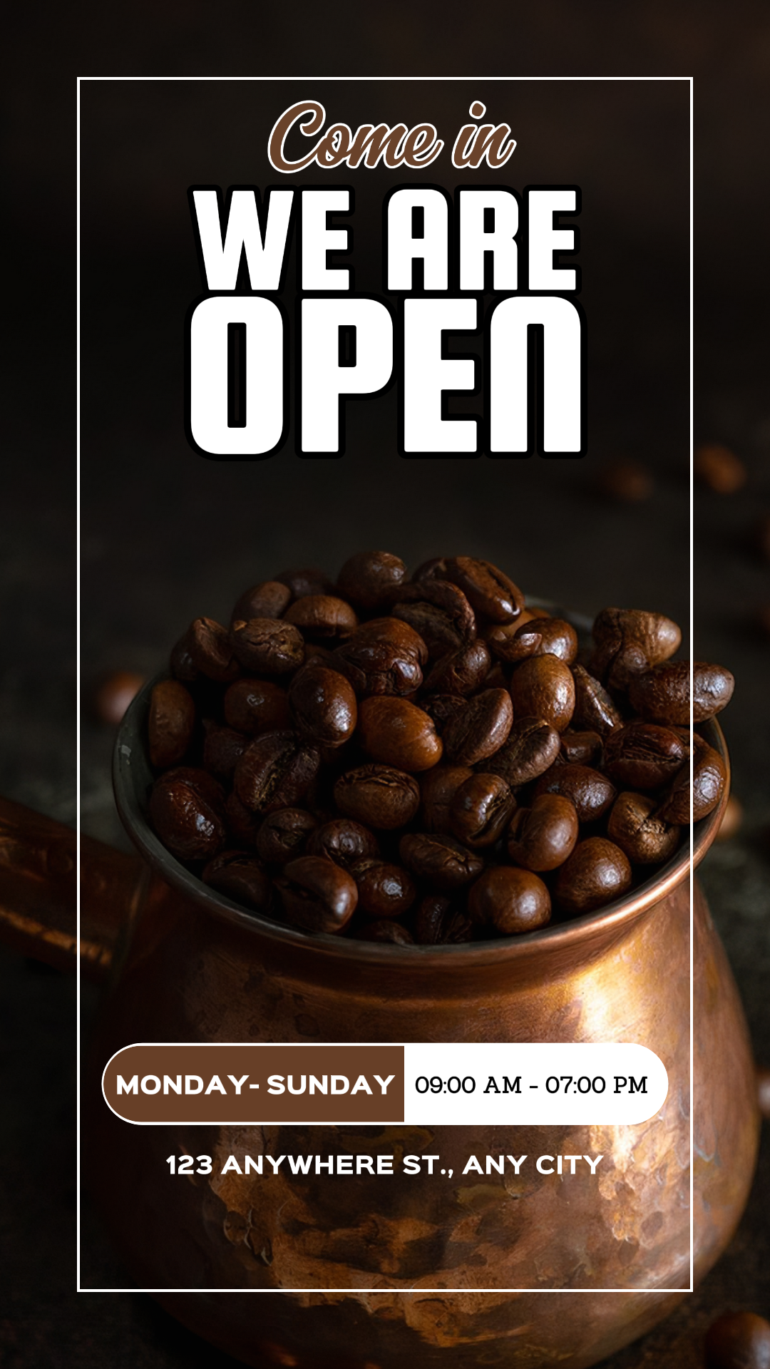 bisnis dan kantor kreatif poster instagram story we are open black