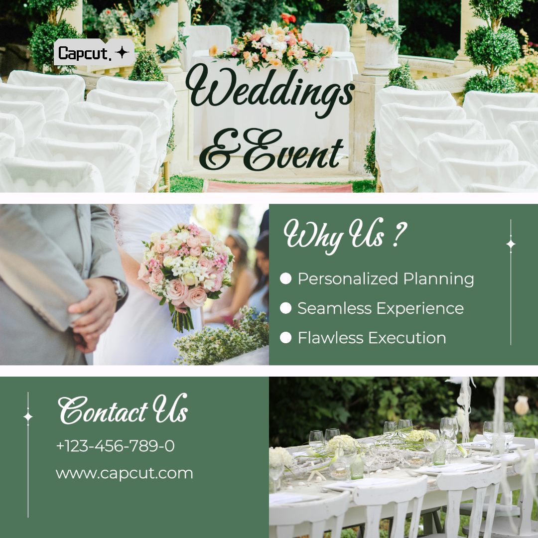 Minimalist Collage Marketing Poster Instagram Post Wedding Organizer White Green