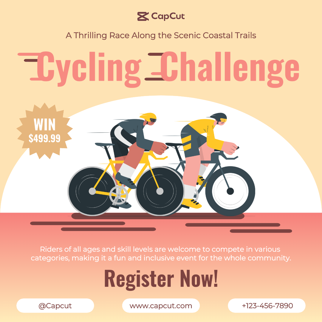 Sports and match - Creative Poster Cycling Challenge Instagram Post Yellow Pink Theme