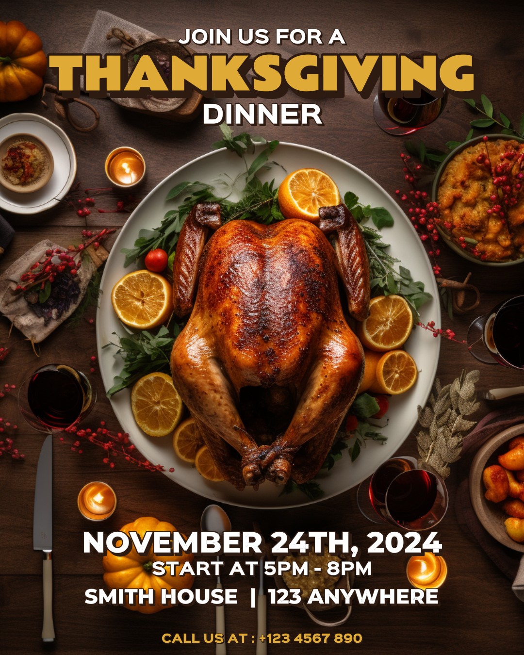 Minimalist Thanksgiving Dinner Event Invitation For Social Media Post
