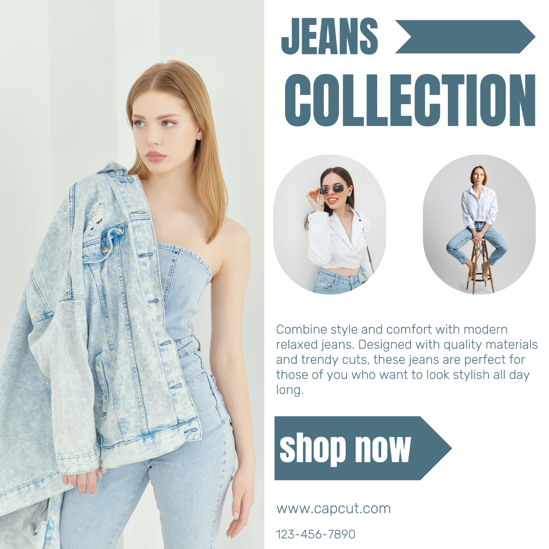 Kleidung und Schuhe Marketing-Poster Jeans-Kollektion Instagram-Post