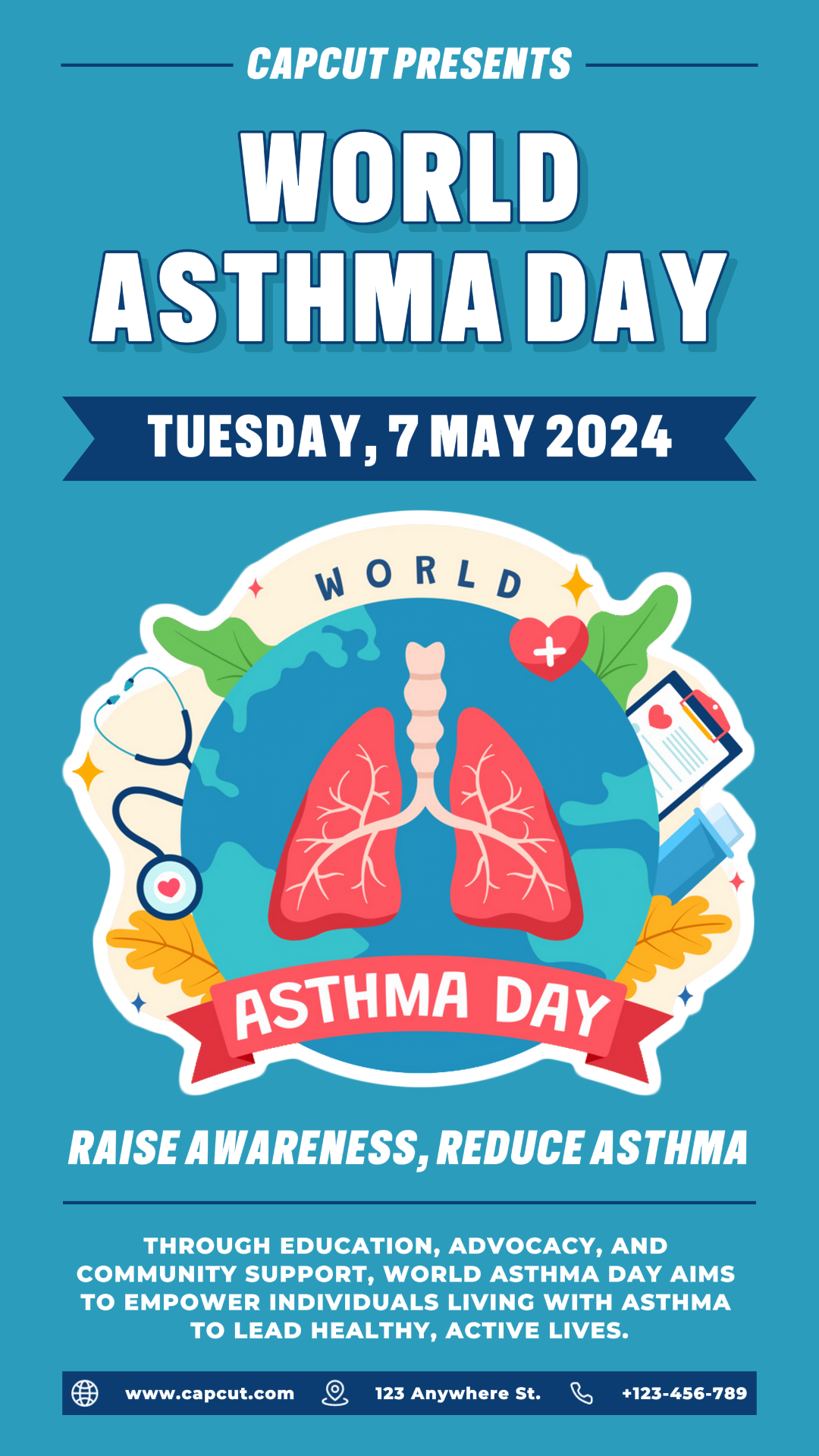 Pôster criativo do Dia Mundial da Asma TikTok Post Flat Design Style