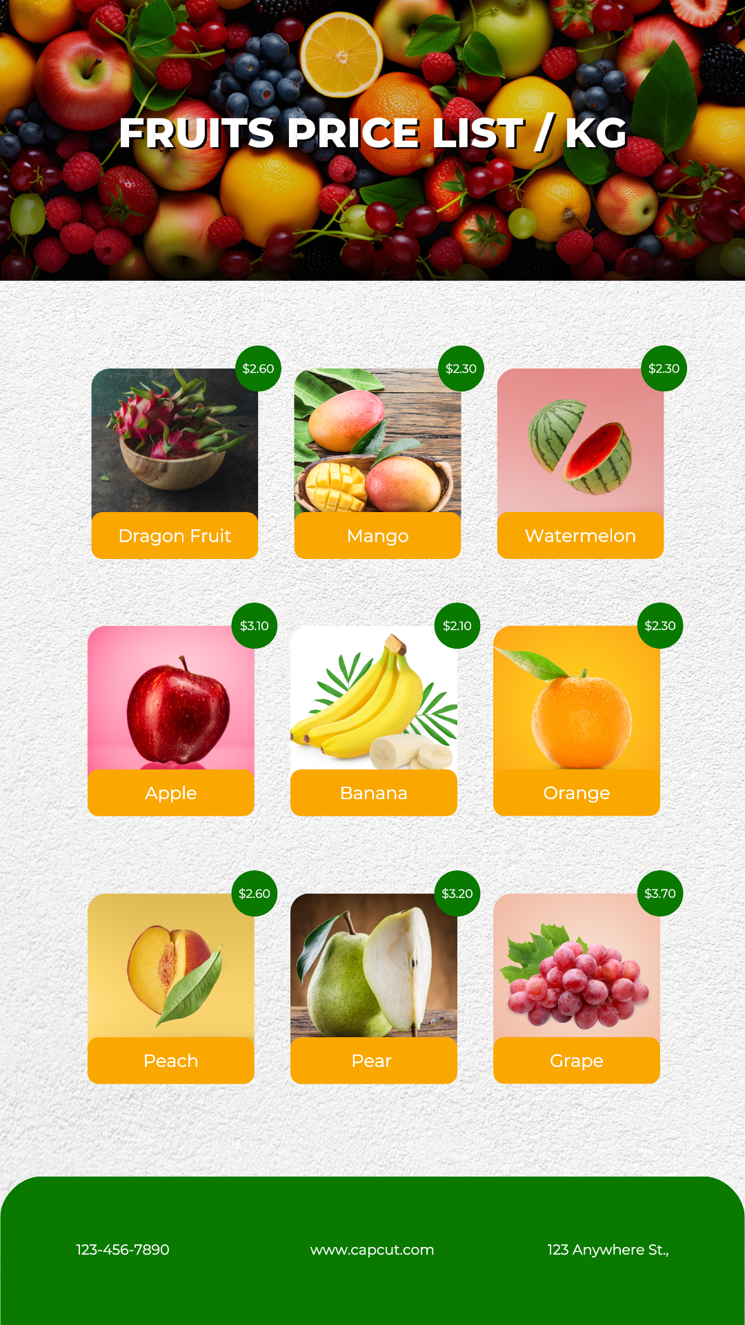 História do Instagram da lista de preços de frutas