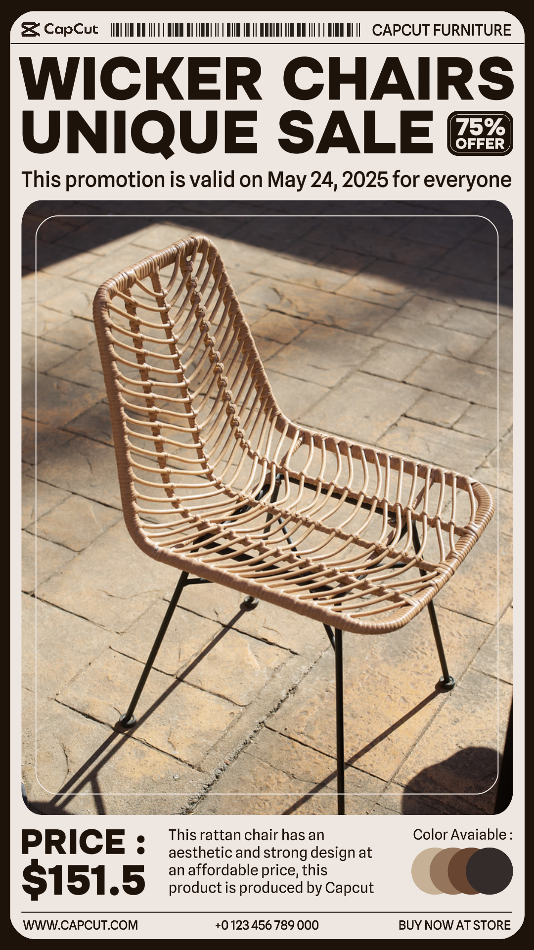 Hogar - Cartel de marketing Sillas de mimbre Venta única Historia de Instagram Crema Moderna