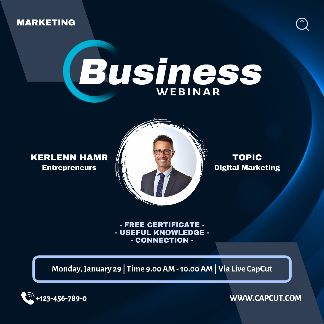 Affiche marketing webinaire d'affaires marketing numérique en ligne lumière bleue élégante