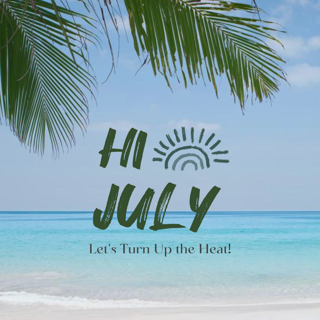 Bonjour juillet Poster créatif Instagram Post Bleu et vert