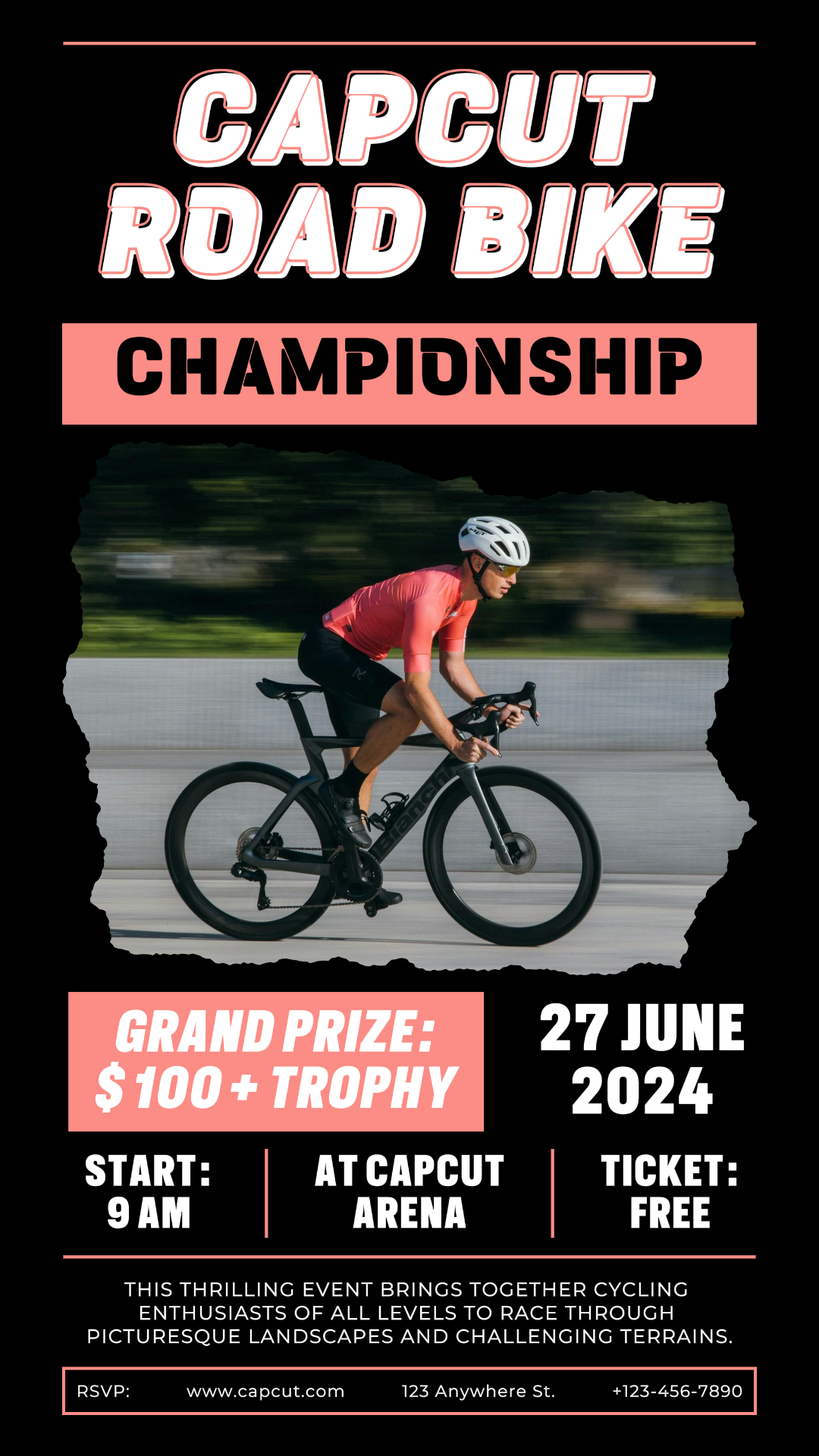 스포츠 및 경기 사이클 대회 크리에이티브 포스터 틱톡 포스트 블랙