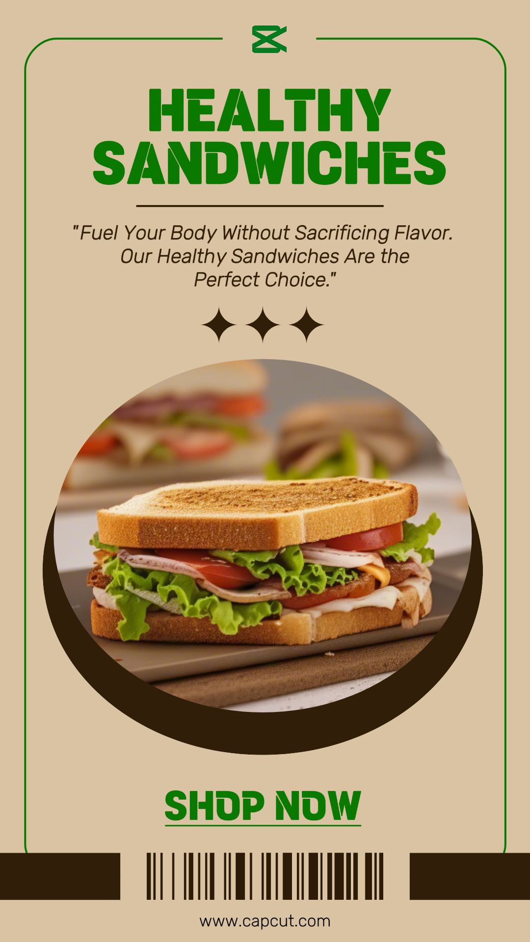 Tampilan Produk Makanan & Minuman Pemasaran Instagram Story Sandwich Sehat Coklat