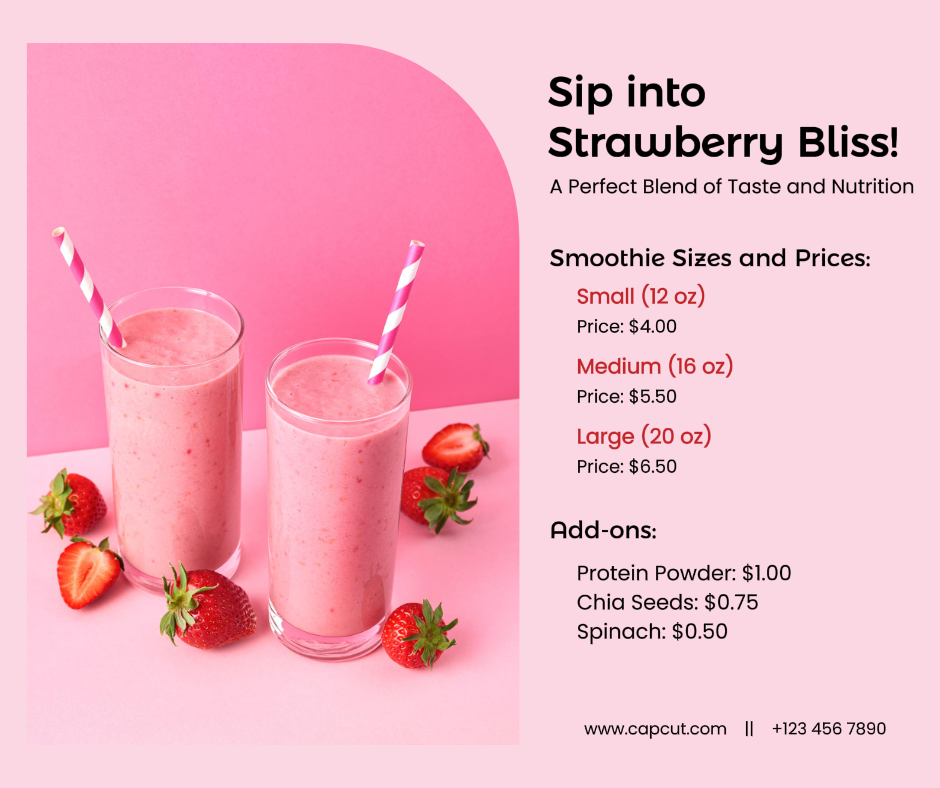 Food & Beverage Product Display Smoothie Strawberry Facebook Post Pink