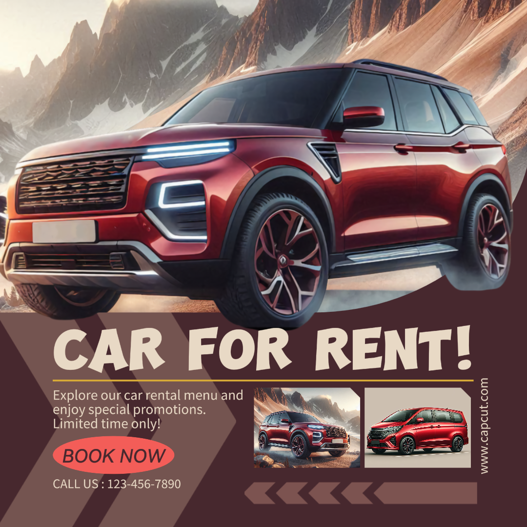 Cartel de marketing de coches Coche en alquiler Promoción de exhibición IG Post minimalista