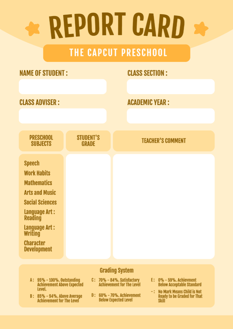 Kartu Laporan Non Pemasaran untuk Prasekolah