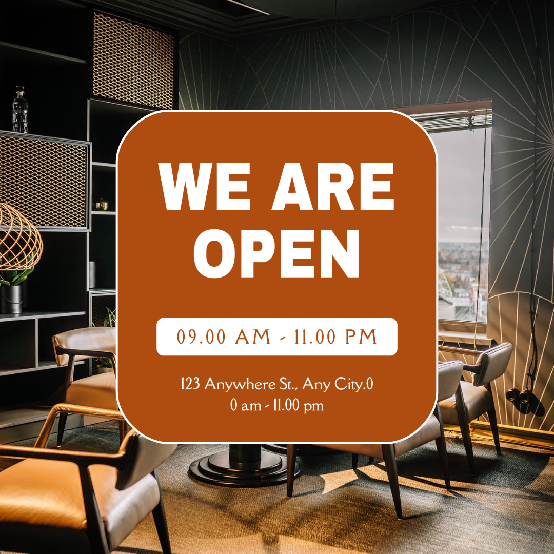 business and office creative poster instagram post we are open brown
