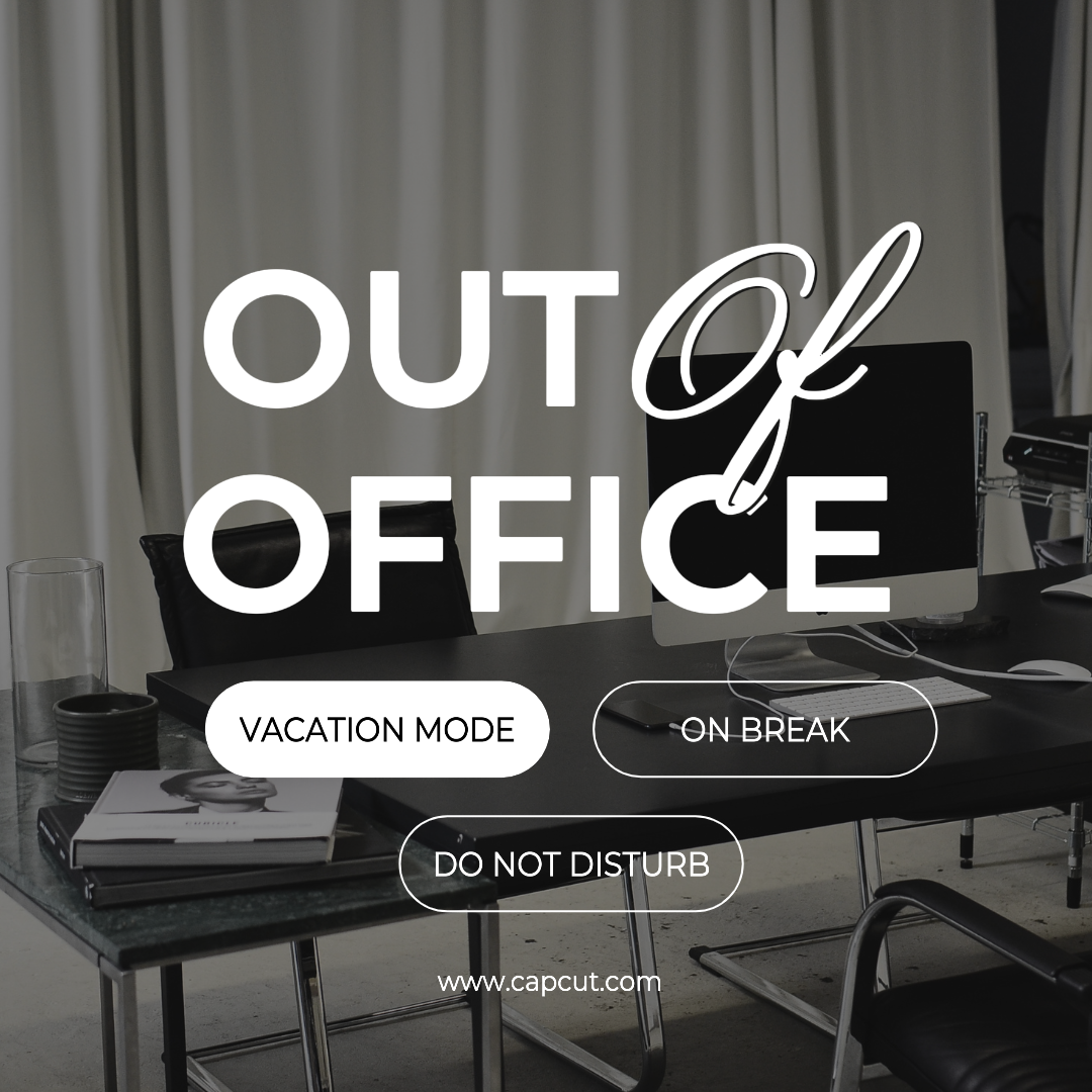  Cartel de marketing de negocios y oficinas, publicación de instagram fuera de la oficina en blanco y negro