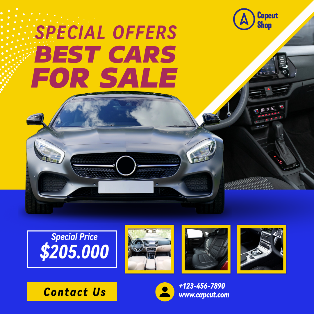 Carro À Venda Instagram Post Azul-Amarelo