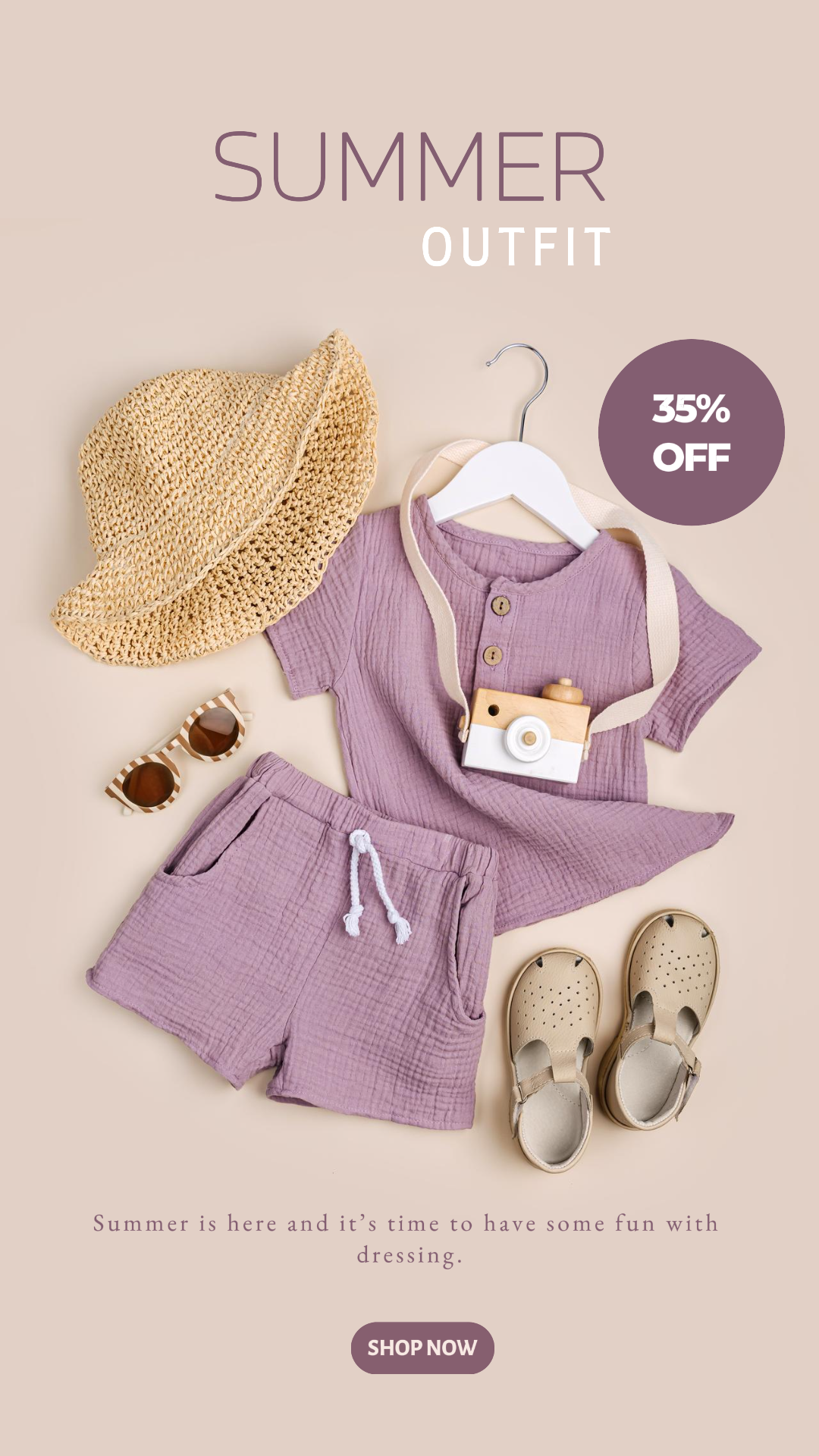 Promosi Poster Pemasaran Pakaian Dan Sepatu / Diskon Instagram Story Summer Outfit Ungu