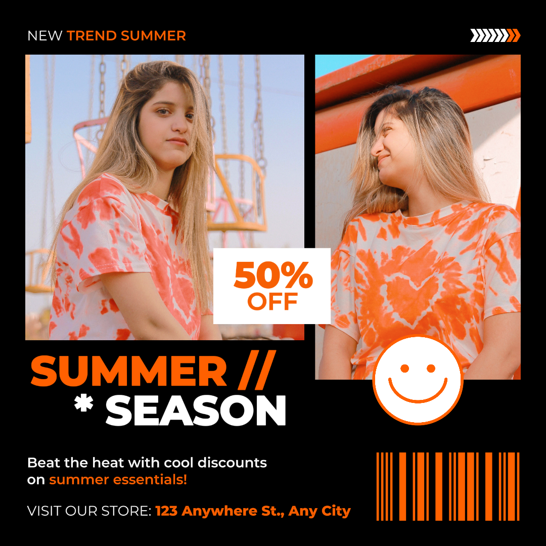 Clothing and shoes New Trend Summer Season Discount Instagram Post Black Orange Modern Minimalist