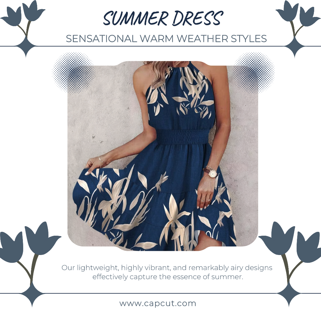 Clothing and shoes marketing poster instagram post summer dress blue