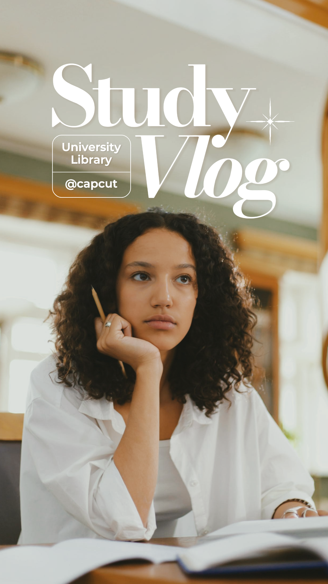TikTok Thumbnail Study Vlog at the Library White Delicate Style