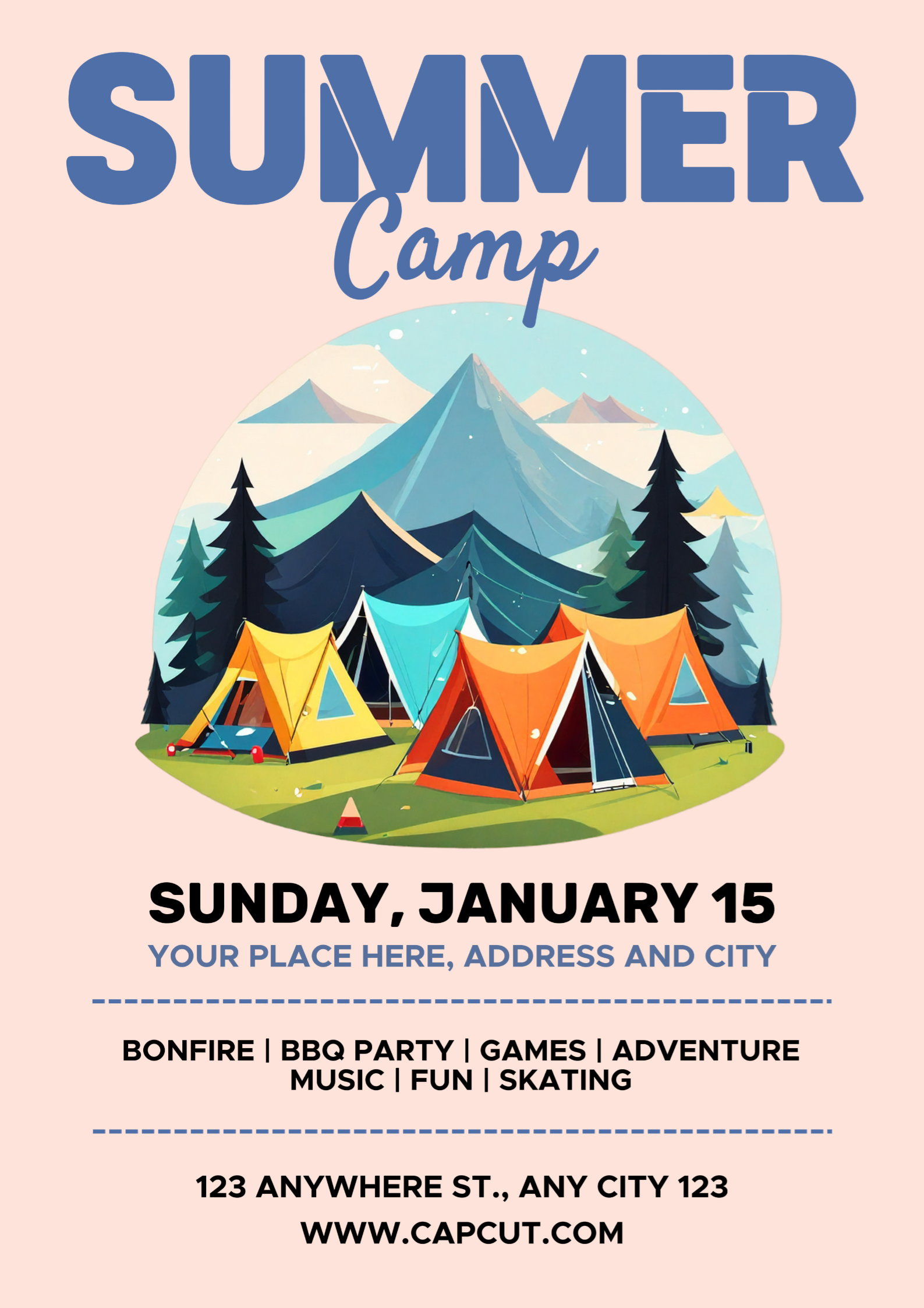 Campamento de verano de carteles de campus sin marketing