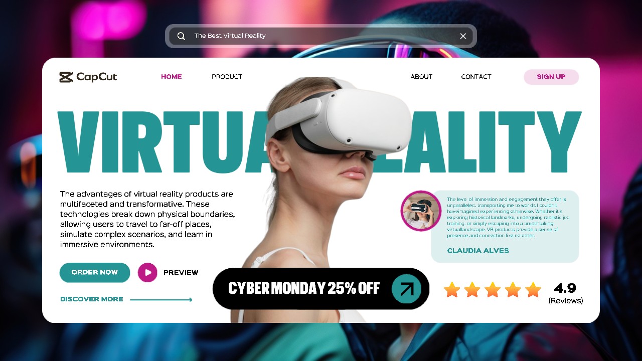 Modern UI Virtual Reality Cyber Monday Sale Promotion Website | Processamento de Dados